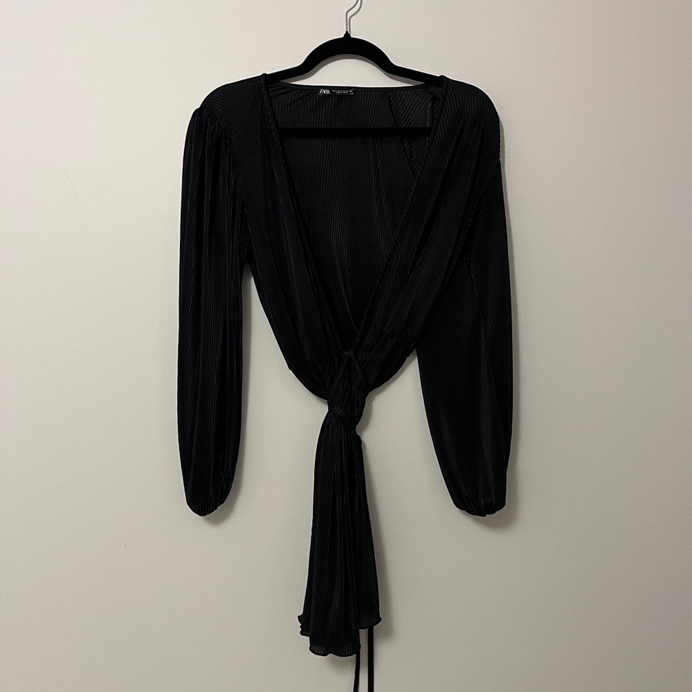 Zara Black Pleated Wrap Dress
